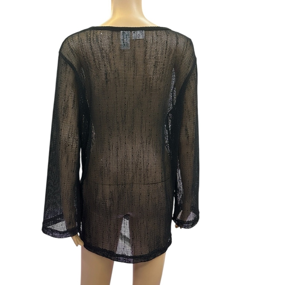 Sand N Sun Black Mesh Sequined Slit V Neck Beach Pullover Cover Up Womens Small - Picture 5 of 9